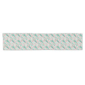 Whimsicale Teal Kerstbomen op Roze Korte Tafelloper (Horizontaal)