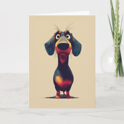 Whimsicale tekening van een dashond karakter kaart (Voorkant)