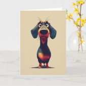 Whimsicale tekening van een dashond karakter kaart (Gele Bloem)