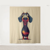 Whimsicale tekening van een dashond karakter wandkleed (Voorkant)