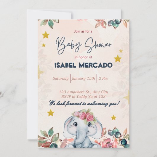 Whimsicale uitnodiging voor babyfeest – Mooie & aa (Voorkant)