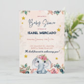 Whimsicale uitnodiging voor babyfeest – Mooie & aa (Staand voorkant)