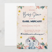 Whimsicale uitnodiging voor babyfeest – Mooie & aa (Voorkant / Achterkant)