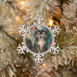 Whimsicale Verraste Kerstkat Tin Sneeuwvlok Ornament