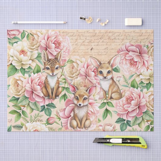 Whimsicale Vintage Bloemen & Dieren Decoupage Tissuepapier (Craft)