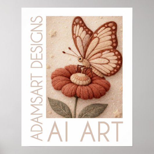 Whimsicale vlinder op bloem Vintage viltkunst Poster (Voorkant)