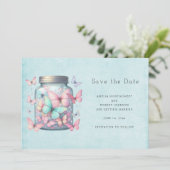 Whimsicale Vlinders in een Pot Save The Date (Staand voorkant)