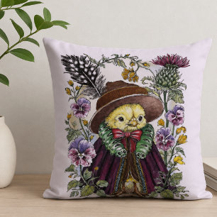 Whimsicale vogel- en wilde bloemen-watercolorkunst kussen