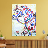 Whimsicale Volkskunst Paard Expressionist Canvas Afdruk (Insitu (Woonkamer))