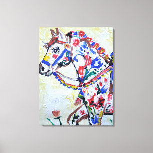 Whimsicale Volkskunst Paard Expressionist Canvas Afdruk