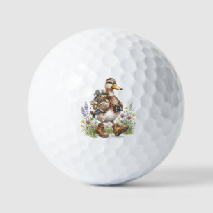 Whimsicale Wandelaar Eend Illustratie met Rugzak Golfballen