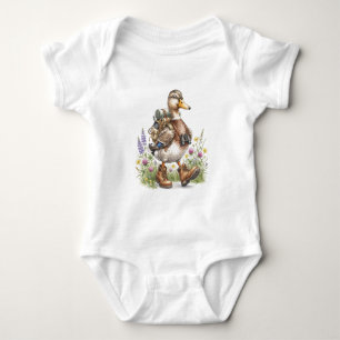 Whimsicale Wandelaar Eend Illustratie met Rugzak Romper