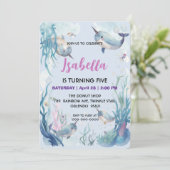 Whimsicale Waterverf Narwal vis  Eenhoorn van de  Save The Date (Staand voorkant)