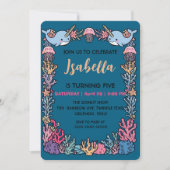 Whimsicale Waterverf Narwal vis  Eenhoorn van de  Save The Date (Voorkant)