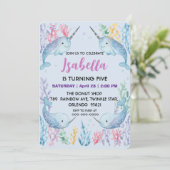 Whimsicale Waterverf Narwal vis Eenhoorn van de Save The Date (Staand voorkant)