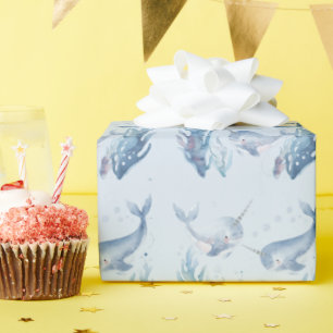 Whimsicale Waterverf Narwal vis  Eenhoorn van de z Cadeaupapier