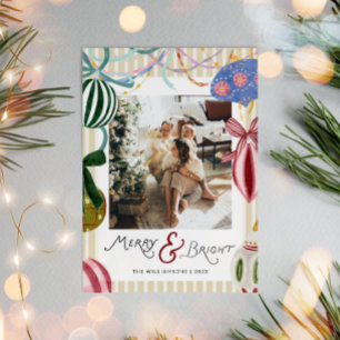 Whimsicale Waterverf Streep Familie Foto Kerstmis Feestdagenkaart