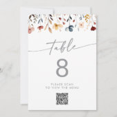 Whimsicale Wilde Bloem QR Code Tafel Nummers Kaart (Voorkant)