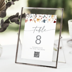 Whimsicale Wilde Bloem QR Code Tafel Nummers Kaart
