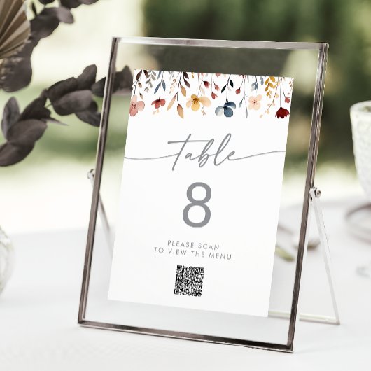 Whimsicale Wilde Bloem QR Code Tafel Nummers Kaart