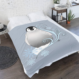 Whimsicale Winter Pinguïn Art Nouveau Sneeuwvlokke Fleece Deken