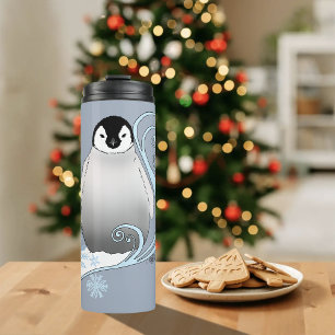 Whimsicale Winter Pinguïn Art Nouveau Sneeuwvlokke Thermosbeker