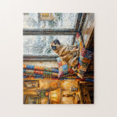 Whimsicale Winter Vensterbank Mops Illustratie Legpuzzel (Verticaal)