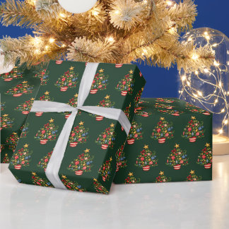 Whimsicalische kerstboom bosgroene verpakking  cadeaupapier
