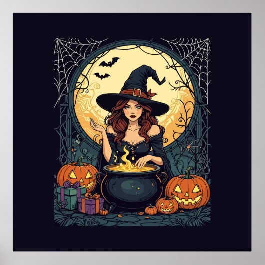 Whimsically Enchanting Witch With Spiders and Jack Poster (Voorkant)