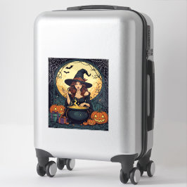 Whimsically Enchanting Witch With Spiders and Jack Sticker