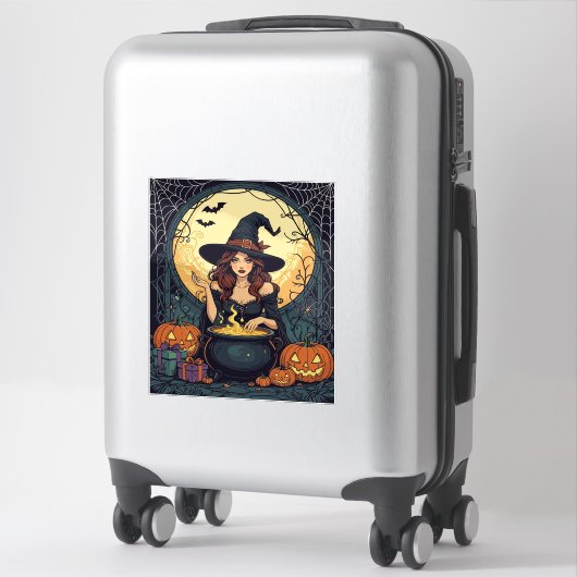 Whimsically Enchanting Witch With Spiders and Jack Sticker (Koffer)
