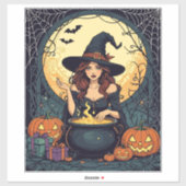 Whimsically Enchanting Witch With Spiders and Jack Sticker (Vel)