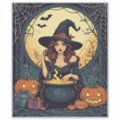 Whimsically Enchanting Witch With Spiders and Jack Sticker (Voorkant)