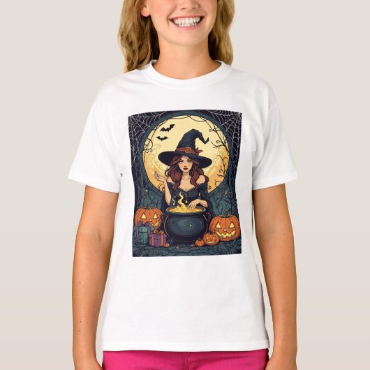 Whimsically Enchanting Witch With Spiders and Jack T-shirt (Voorkant)