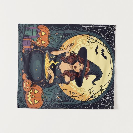 Whimsically Enchanting Witch With Spiders and Jack Wandkleed (Voorkant (horizontaal))