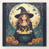Whimsically Enchanting Witch With Spiders Glazen Onderzetter (Voorkant)