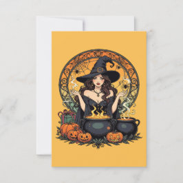 Whimsically Enchanting Witch With Spiders Kaart