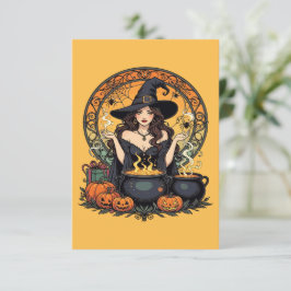 Whimsically Enchanting Witch With Spiders Kaart