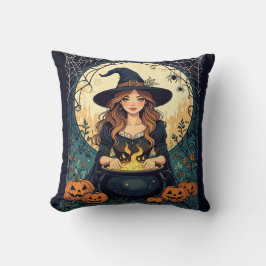 Whimsically Enchanting Witch With Spiders Kussen