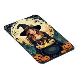 Whimsically Enchanting Witch With Spiders  Magneet