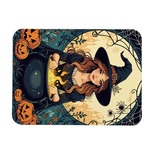 Whimsically Enchanting Witch With Spiders  Magneet (Horizontaal)