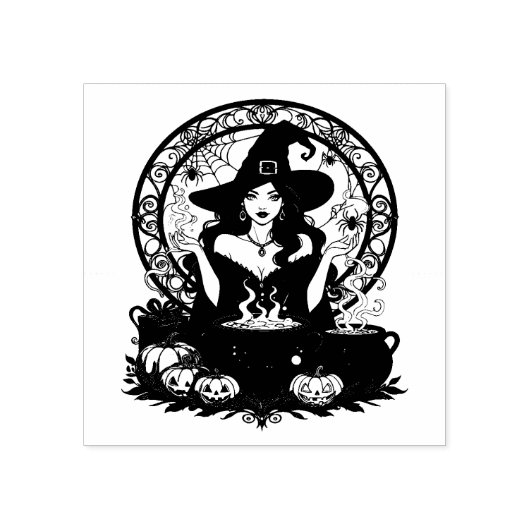 Whimsically Enchanting Witch With Spiders Rubberstempel (Afrduk)
