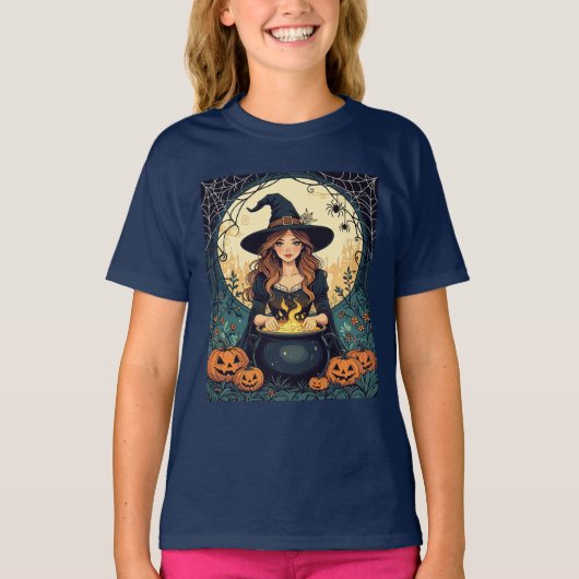 Whimsically Enchanting Witch With Spiders T-shirt (Voorkant)