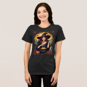 Whimsically Enchanting Witch With Spiders Tri-Blend Shirt (Voorkant volledig)