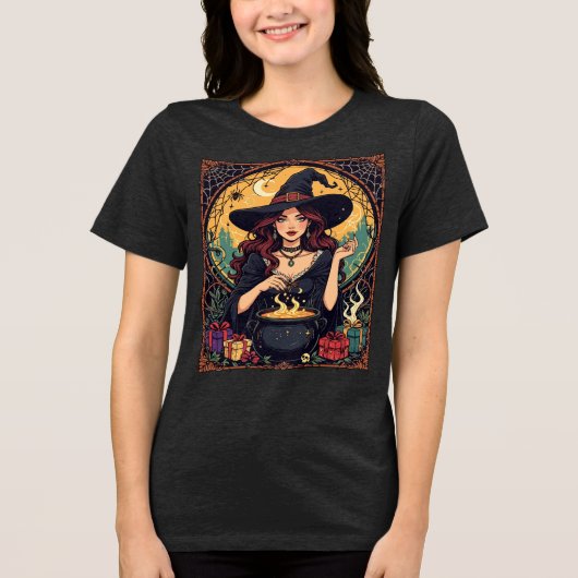 Whimsically Enchanting Witch With Spiders Tri-Blend Shirt (Voorkant)