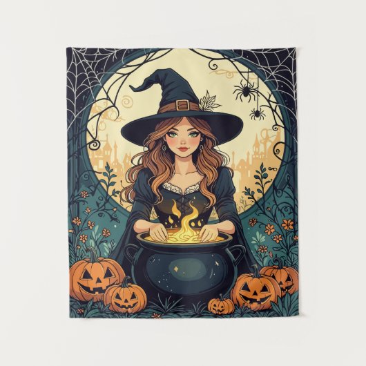 Whimsically Enchanting Witch With Spiders Wandkleed (Voorkant)