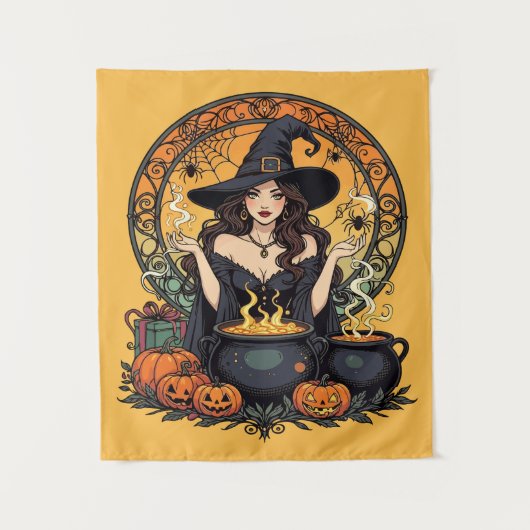 Whimsically Enchanting Witch With Spiders Wandkleed (Voorkant)