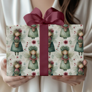 Whimsicangelieke Vintage Kerstengel & Bloemen Cadeaupapier