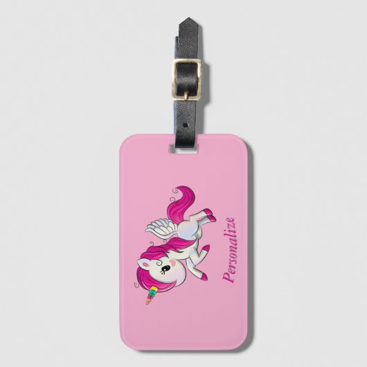 Whimsicle Flying Unicorn Pegasus Rainbow Horn Bagagelabel (Voorkant (verticaal))