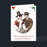 Whimsicle Romantische Kerst Kaart<br><div class="desc">Een romantisch afbeelding van een aanbiddend stel staat op deze grillige kerstkaart. Linksbinnen vertaalt de Welshe inscriptie zich naar "waar is het bier?",  in het Engels. De inscriptie in de rechterkant van de foto luidt: "Vrolijk kerstfeest,  gelukkig nieuwjaar,  mijn lief".</div>